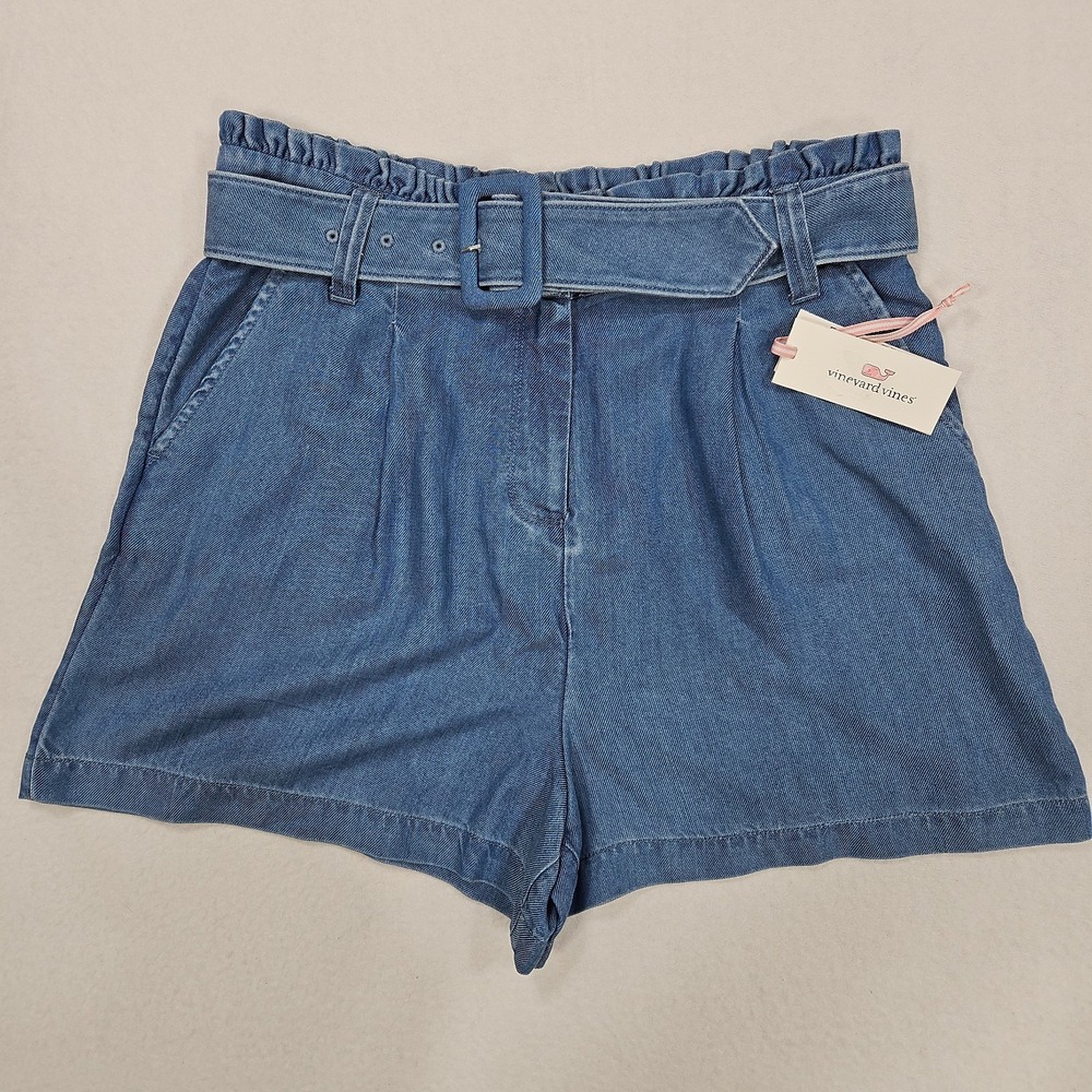 Vineyard Vines Chambray Shorts Belt Tencel Womens 10 Shorts Blue 2H001428‎